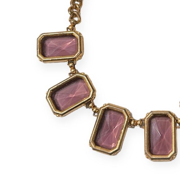 Vintage Art Deco Gold Tone Amethyst Glass Necklace - Picture 5 of 8